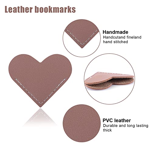 KINBOM 6pcs Bookmarks, Leather Heart Bookmark Handmade Corner Book Marker Page Corner Bookmarks Heart Bookmark for Women Girls Reading Lovers