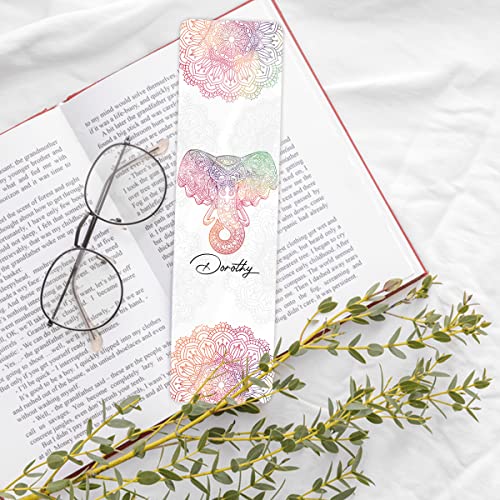 Personalized Bookmark Custom Name Elephant Mandala Pattern Bookmarks Gifts for Book Lovers Women Men Readers On Birthday Christmas Day Design Your Own Markers Metal Multicolored