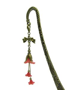 retrogem vintage style lucite flower antiqued brass bookmark (red)