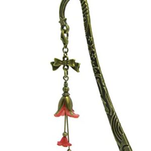 RetroGem Vintage Style Lucite Flower Antiqued Brass Bookmark (Red)