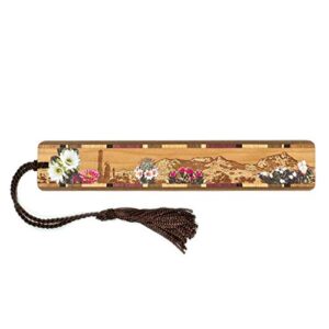 desert flowers desert scene cactus engraved with added color wooden bookmark – also available with personalization – made in the usa