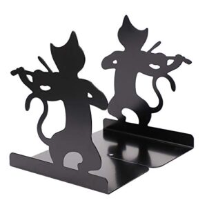 cute animal metal cat book ends novelty black music cat play bookends decorative for shelves iron cat book stand anti-slip heavy duty desktop organizer book shelf holder for library school office home