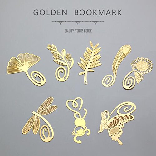 Fascola Pack of 8 Cute Cartoon Art Golden Feather Bookmarks Metal Book Mark for Reading Stationery Office School Supplies