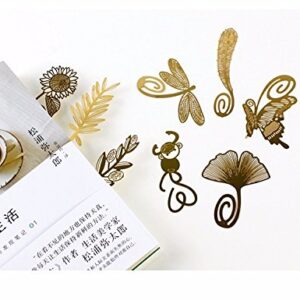 Fascola Pack of 8 Cute Cartoon Art Golden Feather Bookmarks Metal Book Mark for Reading Stationery Office School Supplies