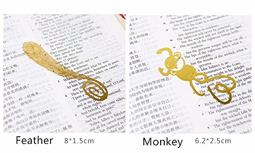 Fascola Pack of 8 Cute Cartoon Art Golden Feather Bookmarks Metal Book Mark for Reading Stationery Office School Supplies