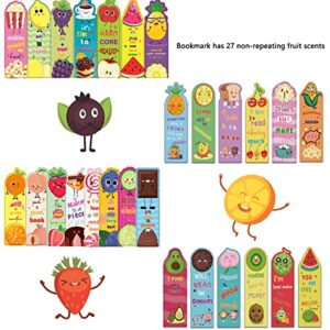 AUXHCYL 54pcs Bookmarks for Kids,Scented Bookmark Fruit Scratch and Sniff Bookmarks Colorful Book Marks Fruit Bookmarks 27 Styles for Students Reader