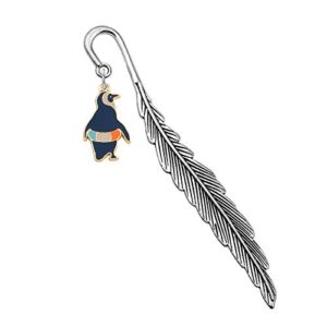 wsnang penguin bookmarks metal feather bookmark book markers penguin book lover gifts for reader bookworm gifts (silver)