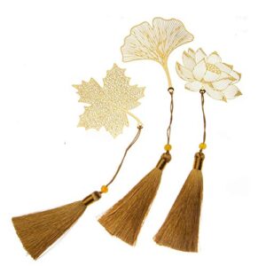 3 Pieces Handmade Bookmark Cute Leaf Vein Bookmarks Metal Leaf Tassel Bookmarks Gift for Kids Adults Bookworms