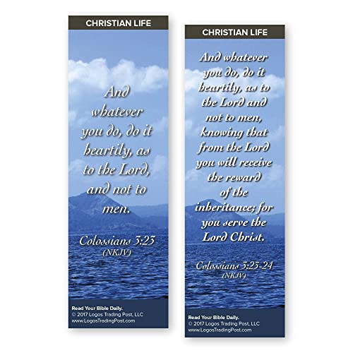 Christian Bookmark with Bible Verse, Pack of 25, Christian Life Themed, And Whatever You Do, Do It Heartily, Colossians 3:23-24