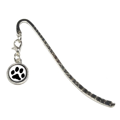 Paw Print - Pet Dog Cat Metal Bookmark Page Marker with Charm