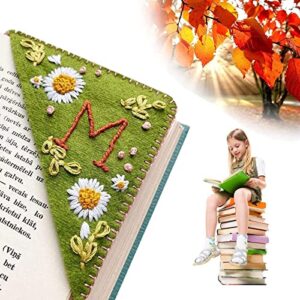 bloomy line – personalized hand embroidered corner bookmark,hand stitched felt corner bookmark,handmade custom letter bookmark,rosie delight bookmark (summer,r)