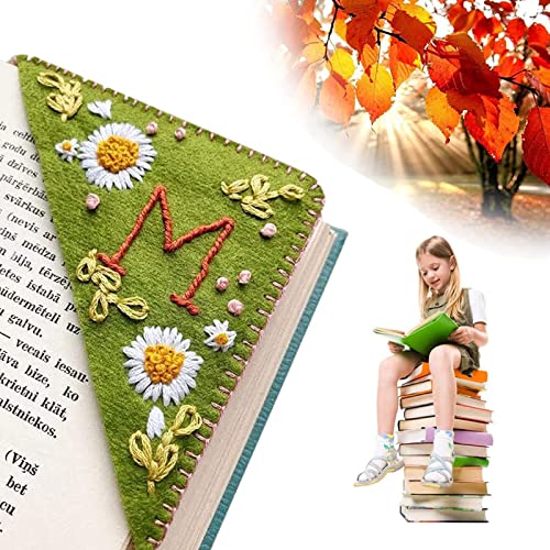 Bloomy Line - Personalized Hand Embroidered Corner Bookmark,Hand Stitched Felt Corner Bookmark,Handmade Custom Letter Bookmark,Rosie Delight Bookmark (Summer,R)