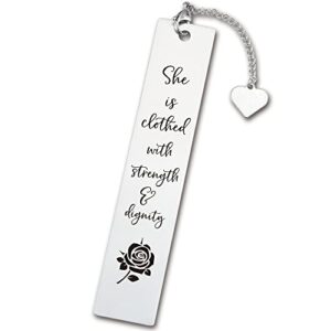 she is clothed with strength and dignity funny inspirational bookmark gifts for women, bookmarks for sister girl daughter bookworm book friend sister gifts friendship gifts