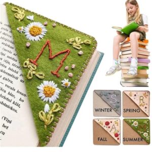 4 packs personalized hand embroidered bookmarks, hand stitched felt corner letter bookmark for book lovers, cute flower letter embroidery ​in all seasons