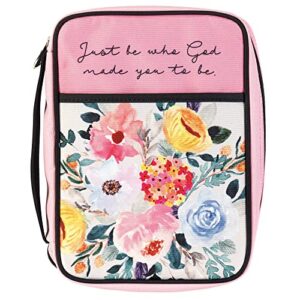dicksons be who god made you pink floral medium polyester zippered bible cover with handle