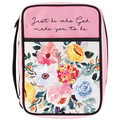 Dicksons Be Who God Made You Pink Floral Medium Polyester Zippered Bible Cover with Handle