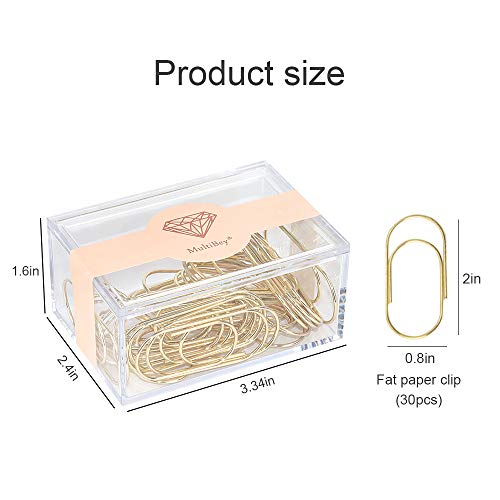 MultiBey Large Paper Clips Rose Gold Jumbo Size Paperclips Bookmark Reusable Metal Bright for Home Office School 30pcs/Box (Gold)