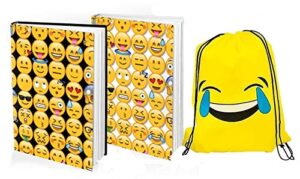 custom emoji stretchable book cover bundle and bonus emoji drawstring backpack