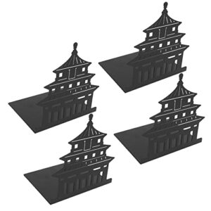 cyrank book ends 4pcs, black hollowed architecture pattern iron bookends for shelves book end book ends to hold books for desk library office(palace)