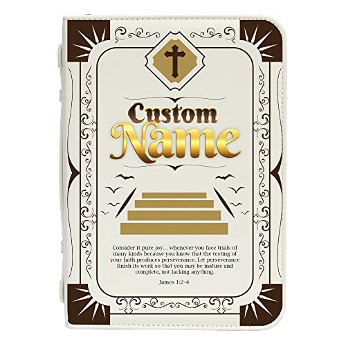 10x7 Inch Personalized Bible Cover – Create Your Own Design, Custom Bible Cover and Carrying Case with Handle – Leatherette Book Covers and Bible Case for Women - White (Design 2)