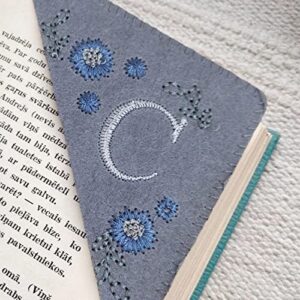 personalized hand embroidered corner bookmark, 26 letters cute flower embroidered corner bookmark embroidery book marker clip for book lovers bookmarks for reading lovers meaningful gift