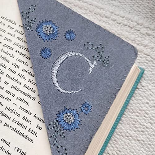 Personalized Hand Embroidered Corner Bookmark, 26 Letters Cute Flower Embroidered Corner Bookmark Embroidery Book Marker Clip for Book Lovers Bookmarks for Reading Lovers Meaningful Gift