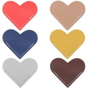 mtqy 6pcs heart shaped bookmark 6x5cm leather heart page corner handmade bookmark in 6 colors