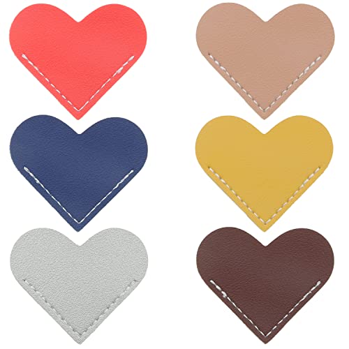 MTQY 6pcs Heart Shaped Bookmark 6x5cm Leather Heart Page Corner Handmade Bookmark in 6 Colors