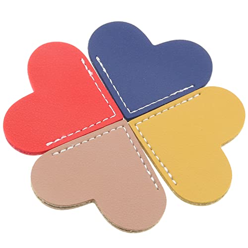 MTQY 6pcs Heart Shaped Bookmark 6x5cm Leather Heart Page Corner Handmade Bookmark in 6 Colors