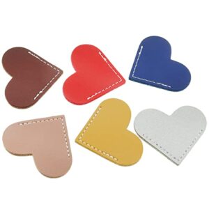 MTQY 6pcs Heart Shaped Bookmark 6x5cm Leather Heart Page Corner Handmade Bookmark in 6 Colors