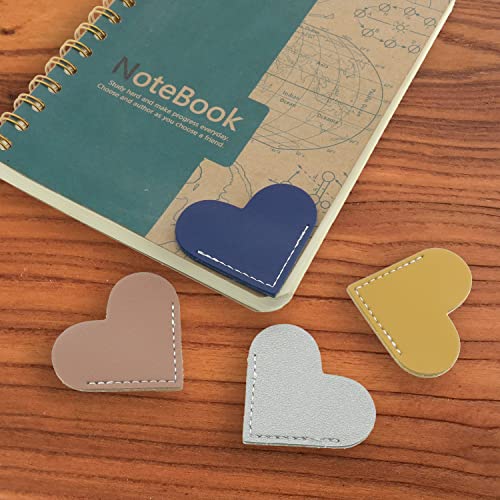 MTQY 6pcs Heart Shaped Bookmark 6x5cm Leather Heart Page Corner Handmade Bookmark in 6 Colors