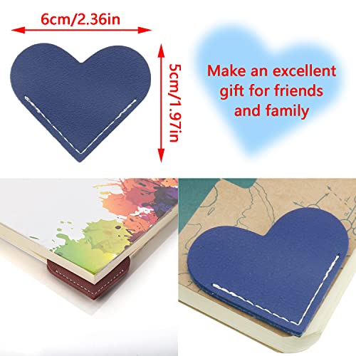 MTQY 6pcs Heart Shaped Bookmark 6x5cm Leather Heart Page Corner Handmade Bookmark in 6 Colors