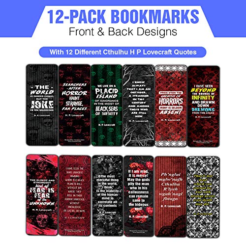 Creanoso Cthulhu H P Lovecraft Bookmark Cards (12-Pack) - Unique Teacher Stocking Stuffers Gifts for Boys, Girls, Kids, Teens, Students - Book Reading Clippers