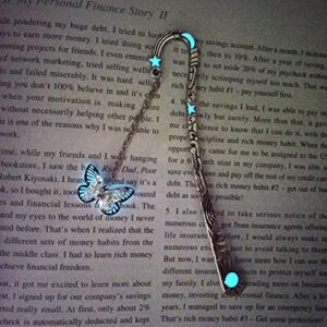 Metal Feather Bookmark Book Marks with Butterfly Pendant Glow in The Dark Dragonfly Owl Dragon Bookmark for Book Lovers(Silver Small Butterfly)