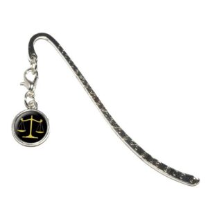 balanced scales of justice symbol legal lawyer gold and black metal bookmark page marker with charm