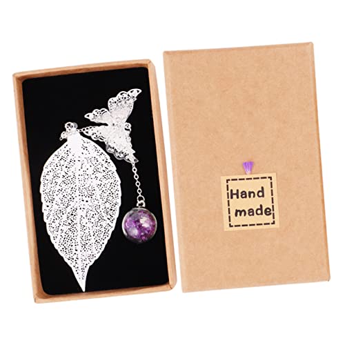 STOBOK Boxed Ball Use Silver Leaf Eternal Unique Book Reader Favor with Beads Purple and School Butterfly Stationery Glass Pendant Shop Kid Home Markers Office Party Shape Handmade Page