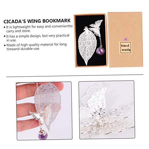 STOBOK Boxed Ball Use Silver Leaf Eternal Unique Book Reader Favor with Beads Purple and School Butterfly Stationery Glass Pendant Shop Kid Home Markers Office Party Shape Handmade Page