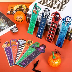 Whaline 80Pcs Halloween Bookmark Ruler Witch Ghost Vampire Skeleton Pumpkin Gnome Ruler Marker Cartoon Stationary with Halloween Themed Prints for Classroom Reward Prize Party Favors (10 Design)