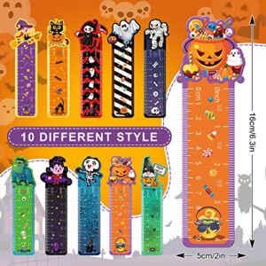 Whaline 80Pcs Halloween Bookmark Ruler Witch Ghost Vampire Skeleton Pumpkin Gnome Ruler Marker Cartoon Stationary with Halloween Themed Prints for Classroom Reward Prize Party Favors (10 Design)