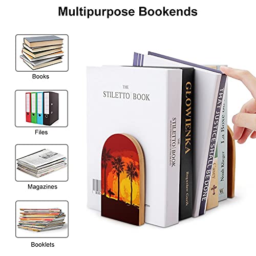 Palm Trees and A Surfer Wood Bookends Book Stand Book Ends Non Skid Book Holder for Home Office School Study（Logs）