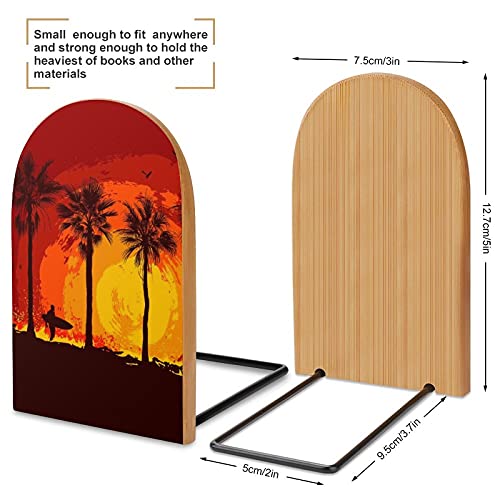 Palm Trees and A Surfer Wood Bookends Book Stand Book Ends Non Skid Book Holder for Home Office School Study（Logs）