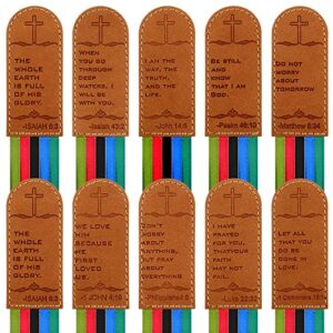 10 pieces christian leather bookmark gifts bible bookmark bible verse inspirational bookmarks artificial leather multi page marker with 5 colorful ribbons for men women book lovers readers