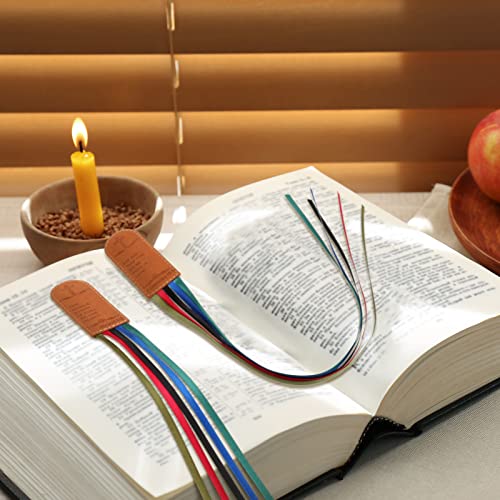 10 Pieces Christian Leather Bookmark Gifts Bible Bookmark Bible Verse Inspirational Bookmarks Artificial Leather Multi Page Marker with 5 Colorful Ribbons for Men Women Book Lovers Readers