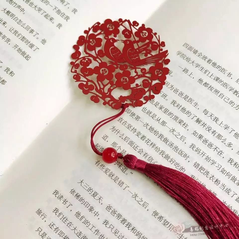 Love Bird Bookmark with Tassel, Chinese Culture, Red