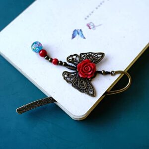 YIRUZWRD Classic Metal Bookmark Rose Flower Butterfly Design Bead Pendant Beading Bookmark