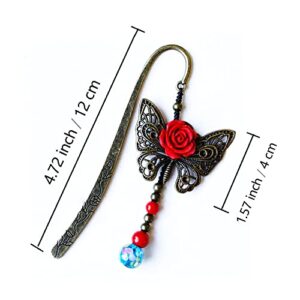 YIRUZWRD Classic Metal Bookmark Rose Flower Butterfly Design Bead Pendant Beading Bookmark