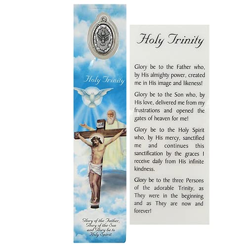 The Holy Trinity Bookmark with Medal and Prayer on Back, Catholic Saints Religious Bookmarks for Journals, Books, and Bibles, Glory of The Father, Son, and Holy Spirit, 7 3/8 Inches