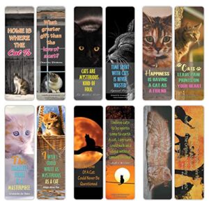 creanoso pet cats quote bookmarks (12-pack) – stocking stuffers gift for pet owners, men, women, adult, teens – party favors supplies – book reading rewards gifts – great giveaways for cat lovers