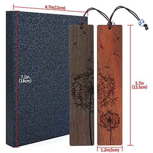 CAIRAC Dandelion Natural Wood Bookmarks Gift Box Set, Wood Bookmark for Men Women Book Lovers, Ideal Gift for Birthday Present, Teachers, Students