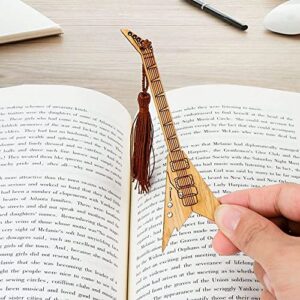 Natural Bamboo Bookmarks with Tassels,Retro Guitar Bass Bookmark Chinese Style Bamboo Bookmark Bass Book Folder Book Clip(C)